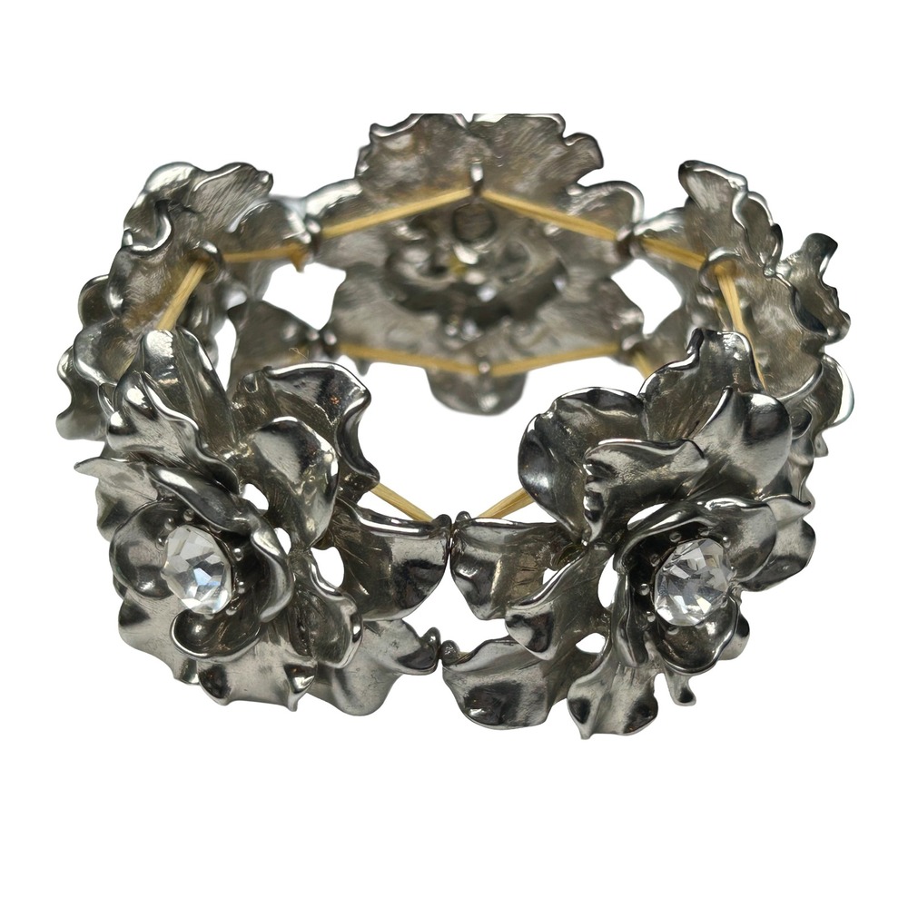 Vintage Silver Flower Crystal Bracelet Stretch Bangle Fashion Jewelry